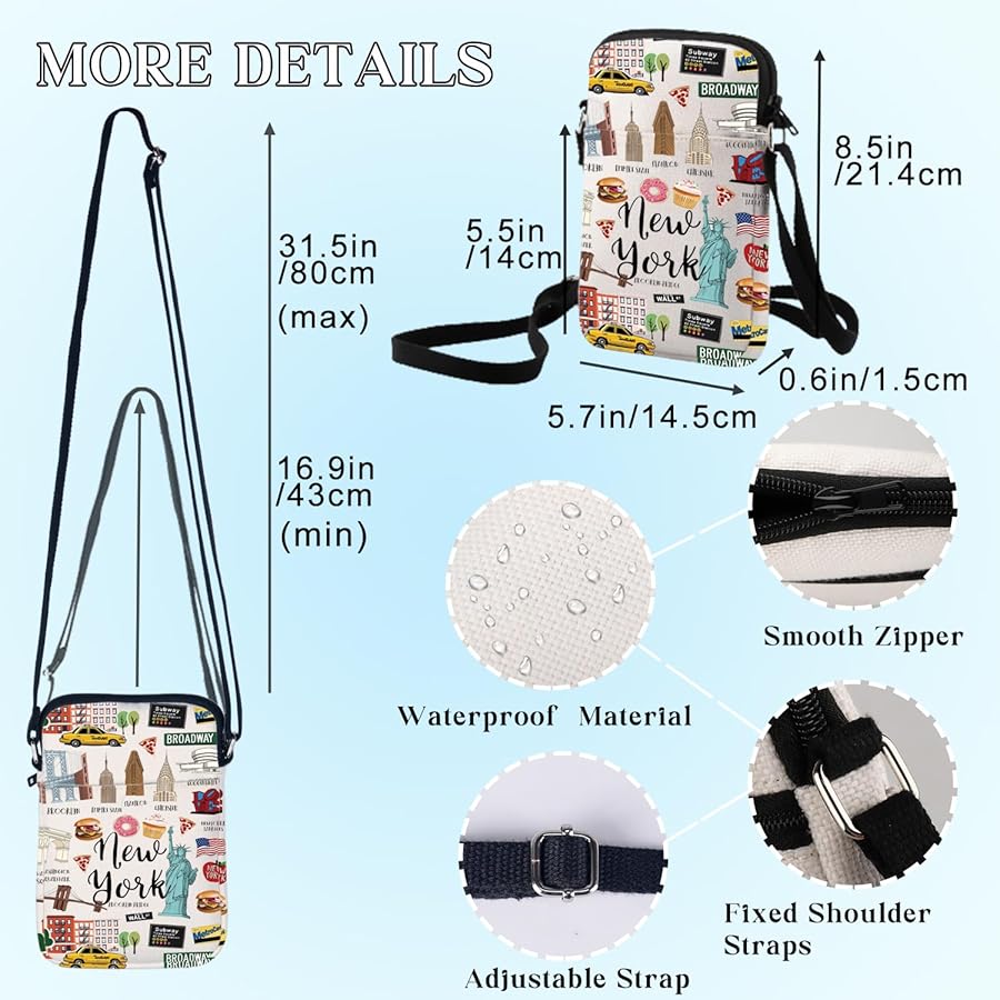BWWKTOP New York Travel Crossbody Bags New York Souvenir